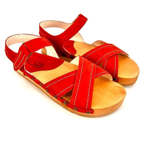 Kalso Earth Shoe “Serene”Leather Negative Heel Wooden Sandal SZ 8.5US Cherry Red - Picture 1 of 7
